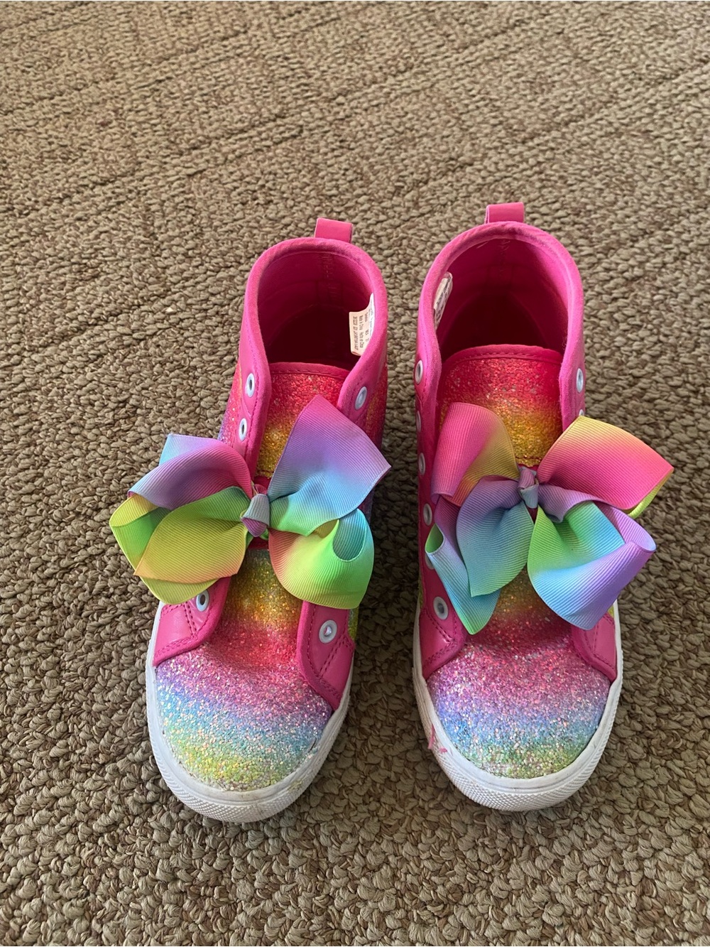 Girls' Pink Glitter Rainbow Bow High-Top Sneakers